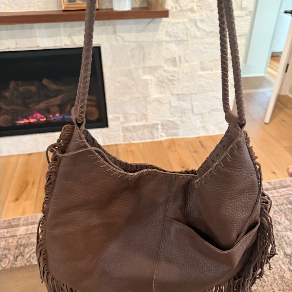Brown Leather Fringe Shoulder Bag
